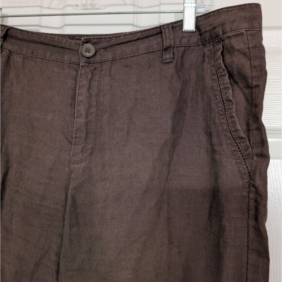 Eddie Bauer 100% Linen Pants Womens Size 14 Brown Casual Straight Leg Pockets - Picture 3 of 12